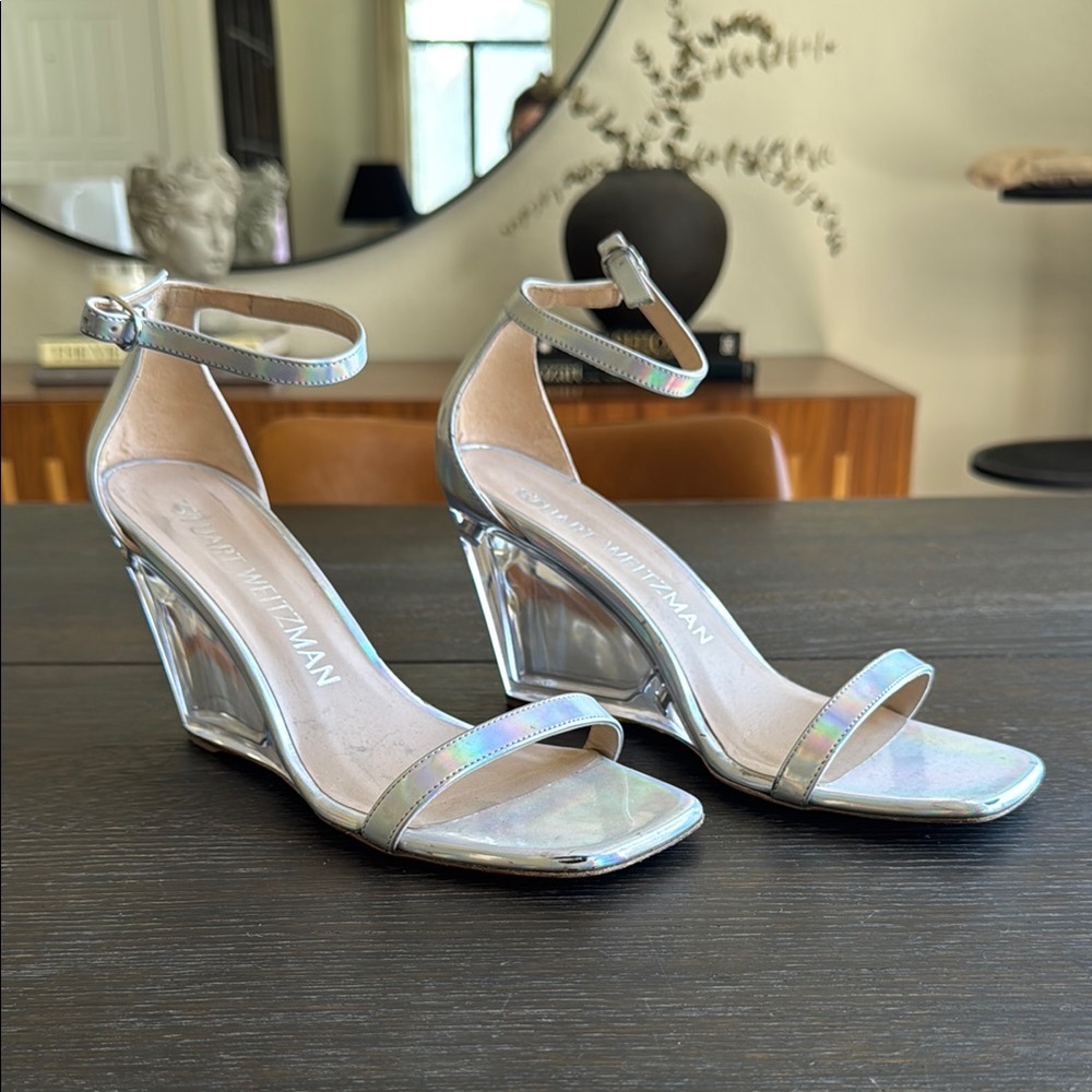 Stuart Weitzman Silver Wedge Sandals